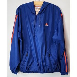 Y2K Vintage Adidas Windbreaker Mens Small Blue Orange Hooded Pullover EUC